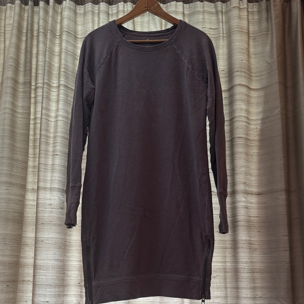 Athleta purple zippered knee length sweatshirt tunic dress small Athleisure